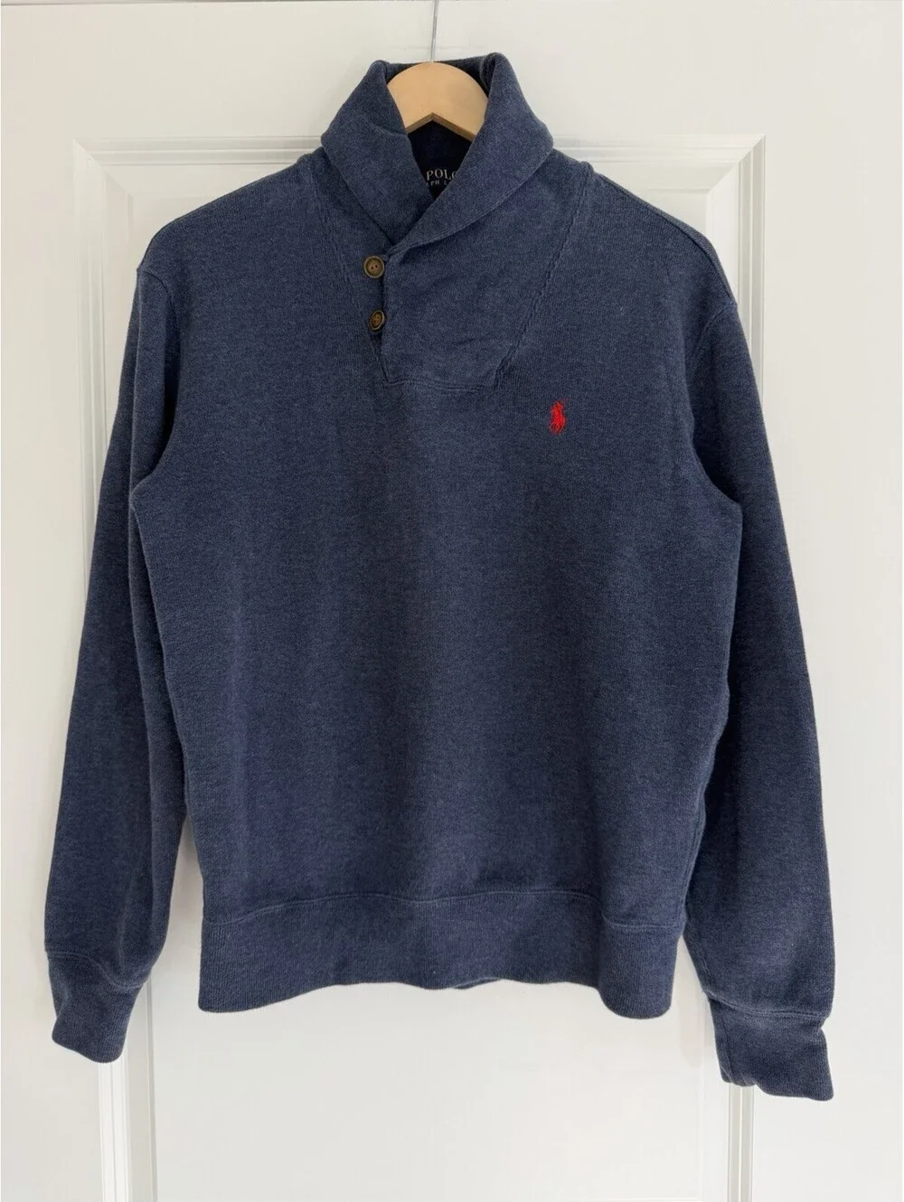 Polo Ralph Lauren Shawl Collar Pullover Sweater Navy Heather Size S Preppy Ivy